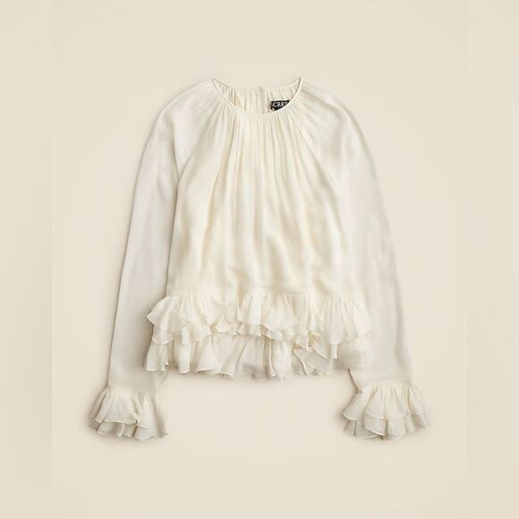 NWT J CREW Collection ruffle top in viscose chiffon in Ivory - Picture 6 of 8